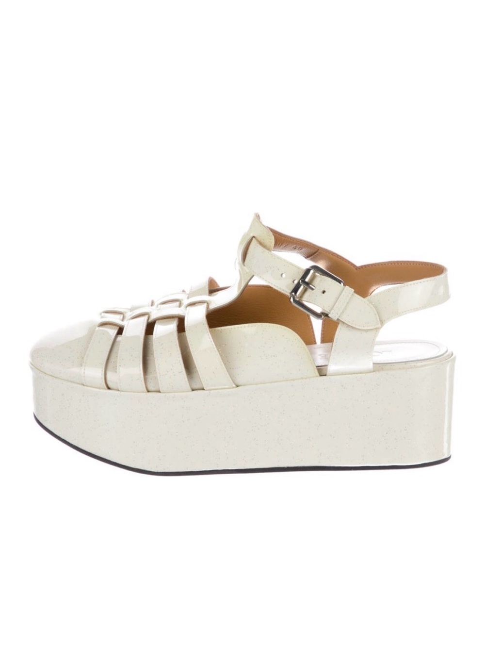 LOEWE Cream Glitter Patent Platform Sandals, size 40, worn once!